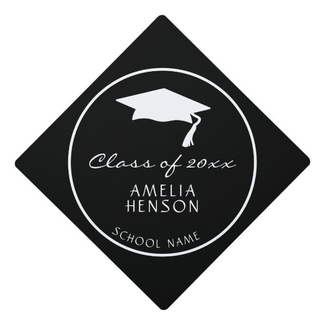 Modern Black Class of Graduate Name Graduation Graduation Cap Topper (Front)