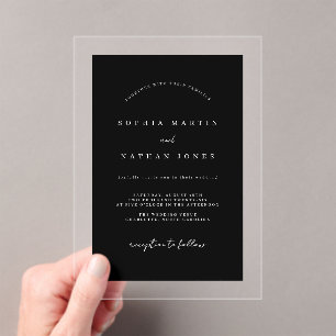 Modern Black Clear Minimalist Wedding Acrylic Invitations