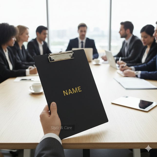 Modern Black Clipboard with Personalized Name Desi (Modern Black Clipboard with Personalized Name Design)