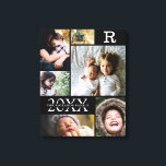 Modern Black Colour Block Family 6 Photo Collage Canvas Print<br><div class="desc">Modern Black Colour Block Family 6 Photo Collage - with personalized family last name, year, and initial letter, all arranged in an elegant grid layout. This modern and sleek design displays 6 of your own pictures beautifully. Available in several colorways to match any room decor. Makes a great holiday keepsake...</div>