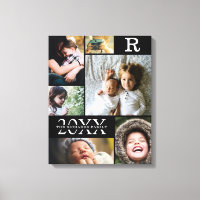 Modern Black Colour Block Family 6 Photo Collage