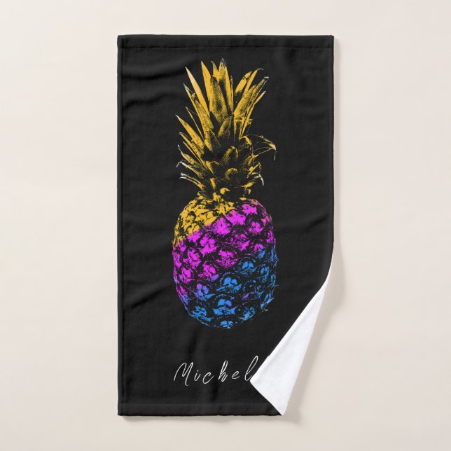 Modern black Colourful Pineapple | Custom Hand Towel (Hand Towel)