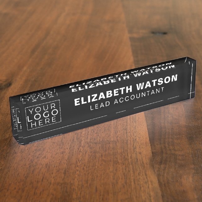 Modern Black Company Logo Name Plate For Desk (Side)