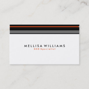 Modern Black & Coral Stripes On White Background Business Card