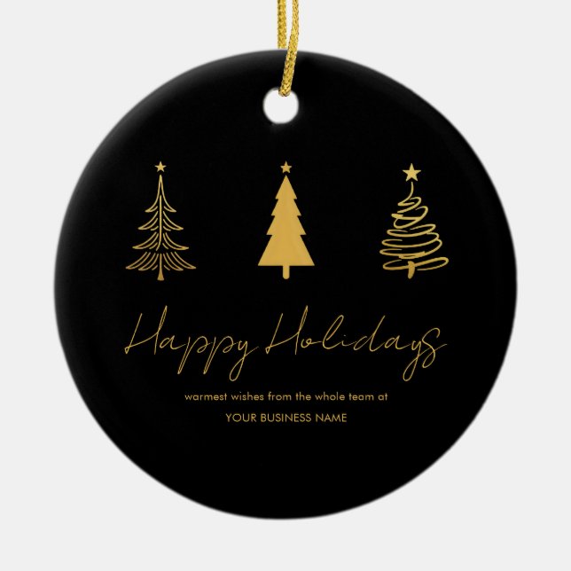 Modern Black Corporate Business Holiday Ceramic Ornament (Front)