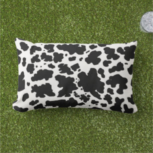 Modern Black Cow Skin Print Outdoor Lumbar Pillow