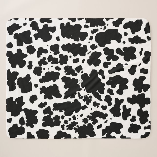 Modern Black Cow Skin Texture Animal Print Sherpa Blanket (Front (Horizontal))