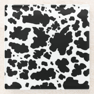 Modern Black Cow Spots Print Cowboy Farmer Glass Coaster