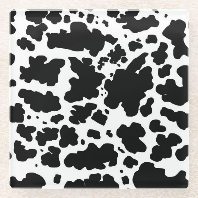 Modern Black Cow Spots Print Cowboy Farmer Glass Coaster (Front)