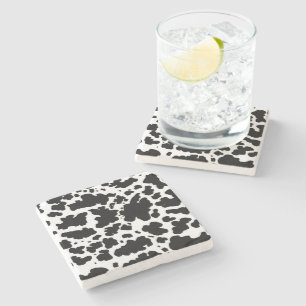 Modern Black Cow Spots Print Cowboy Farmer Stone Coaster