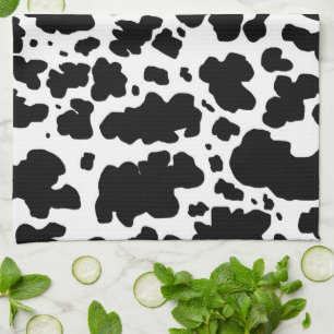 Modern Black Cow Spots Print Cowboy Kitchen Towel