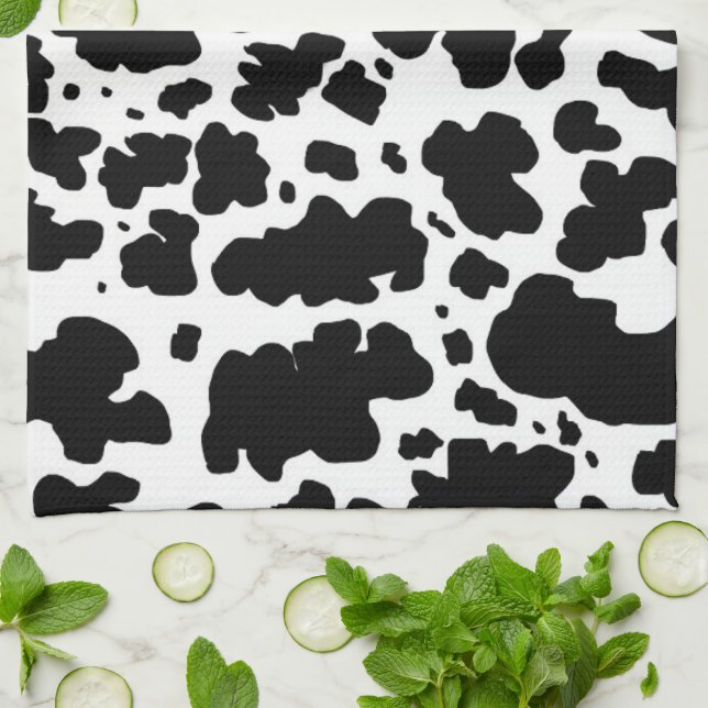 Modern Black Cow Spots Print Cowboy Kitchen Towel (Folded)