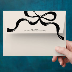 Modern Black Cream Big Bow Return Address Wedding Envelope