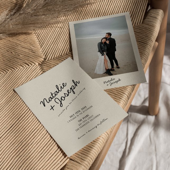 Modern Black Cream Retro Whimsical Photo Wedding Invitation (Creator Uploaded)