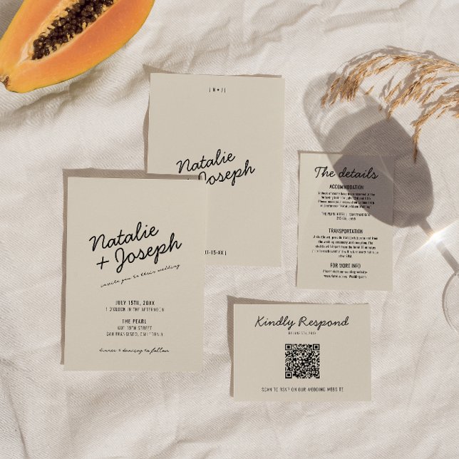 Modern Black Cream Retro Whimsical Script Wedding Invitation (Creator Uploaded)