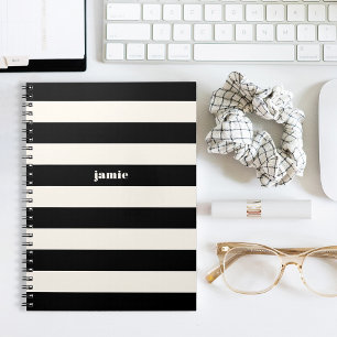 Modern Black & Cream Stripes Personalized Notebook