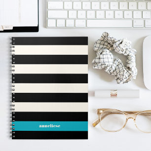 Modern Black, Cream & Turquoise Stripe Notebook