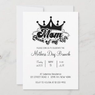 Modern Black Crown MOM Queen of my life Invitation