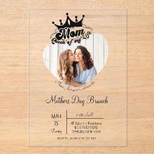 Modern Black Crown, MOM Queen of my life Photos  Acrylic Invitations