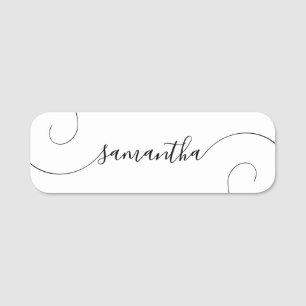 Modern Black Curly Signature Name Tag