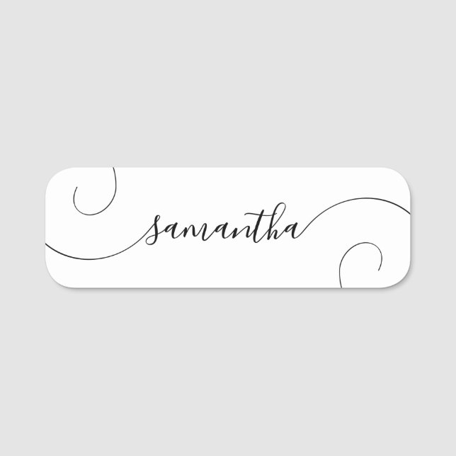 Modern Black Curly Signature Name Tag (Front)