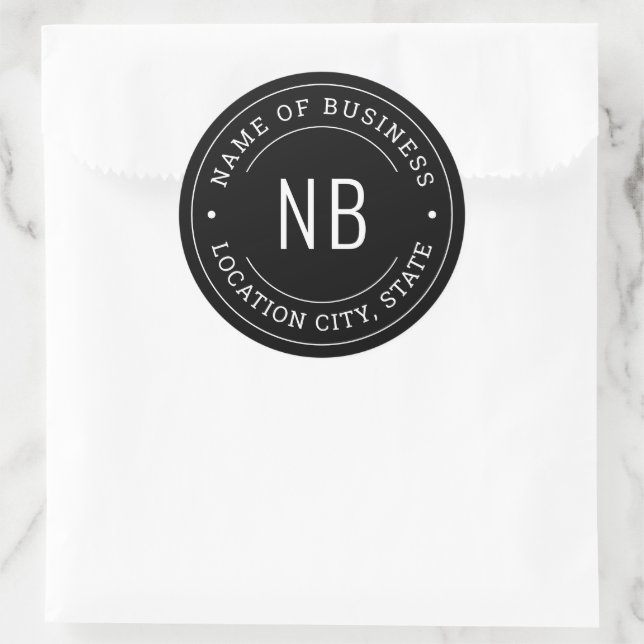 Modern Black Custom Business Company Name Classic Round Sticker (Bag)