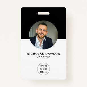 Modern Black Custom Employee Photo ID Card QR Badge
