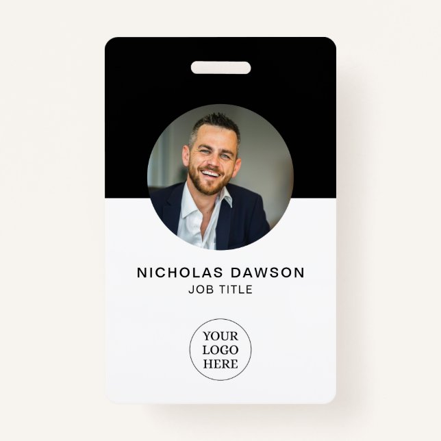 Modern Black Custom Employee Photo ID Card QR Badge (Front)