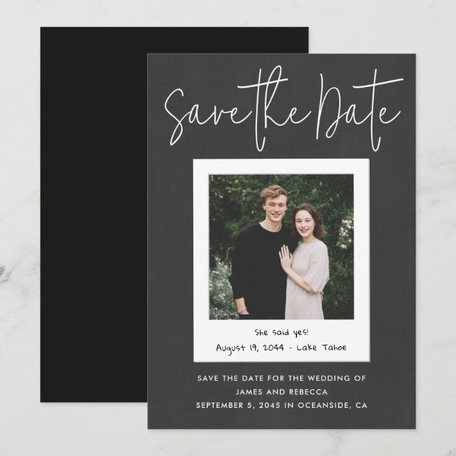 Modern Black Custom Engagement Photo Save the Date Invitation (Front/Back)