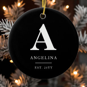 Modern Black Custom Established Monogram Name Ceramic Ornament