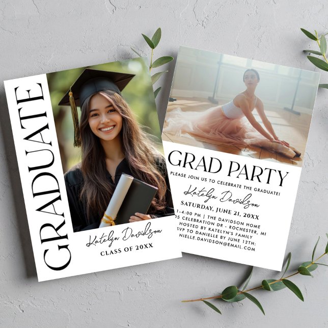 Modern Black Custom Graduate Photo Grad Party Invitation (Creator Uploaded)