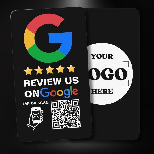 Modern Black Custom Logo and QR Code Google Review Business Card (Creator Uploaded)