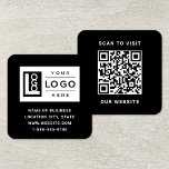 Modern Black Custom Logo and QR Code Square Business Card<br><div class="desc">Modern and minimal black and white square business card design features your business logo and custom QR code on the back. Customize the wording with your preferred business information,  such as the business name,  address,  phone number,  or website. Black background and white text color can be changed.</div>