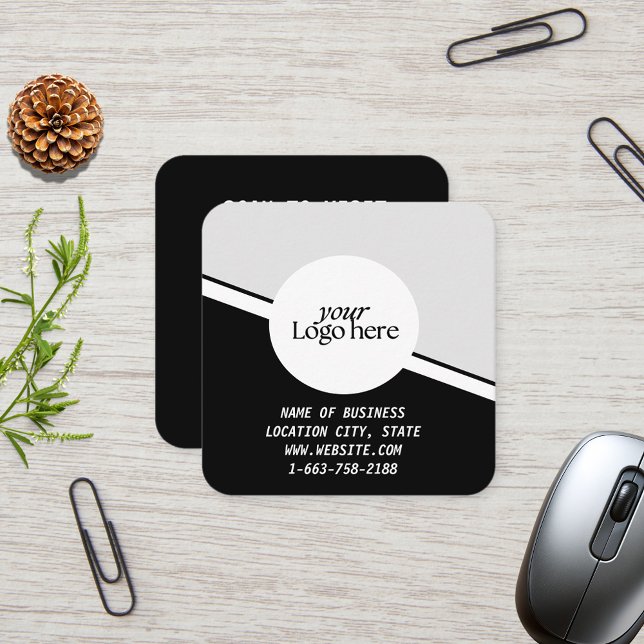 Modern Black Custom Logo and QR Code  Square Business Card (Creator Uploaded)