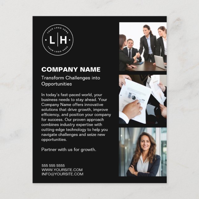 Modern Black Custom Logo Photo Business Flyer (Front)