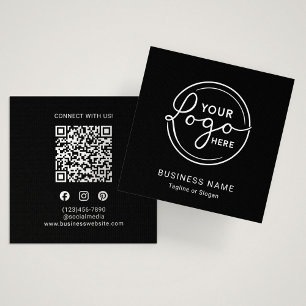 Modern Black Custom Logo QR Code Square Business Card