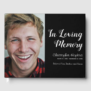 Modern Black Custom Photo In Loving Memory Guest Book
