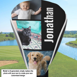 Modern Black Custom Photo Template and Name Golf Head Cover