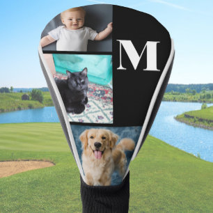 Modern Black Custom Photo Template Monogram Golf Head Cover