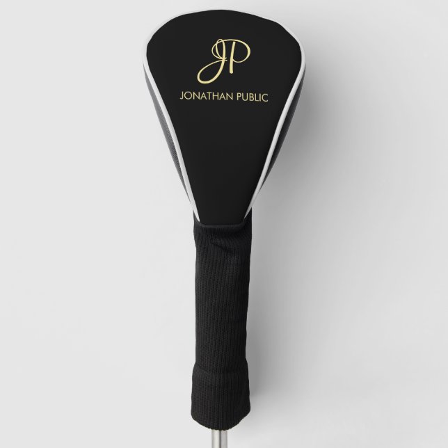 Modern Black Custom Template Gold Monogram Best Golf Head Cover (Front)