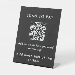 Modern Black Custom Text Scan to Pay QR Code Sign