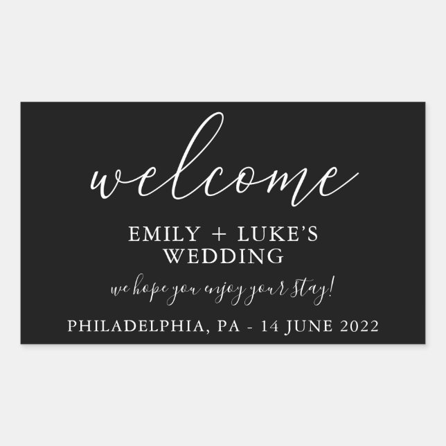 Modern Black Custom Wedding Welcome Sticker (Front)