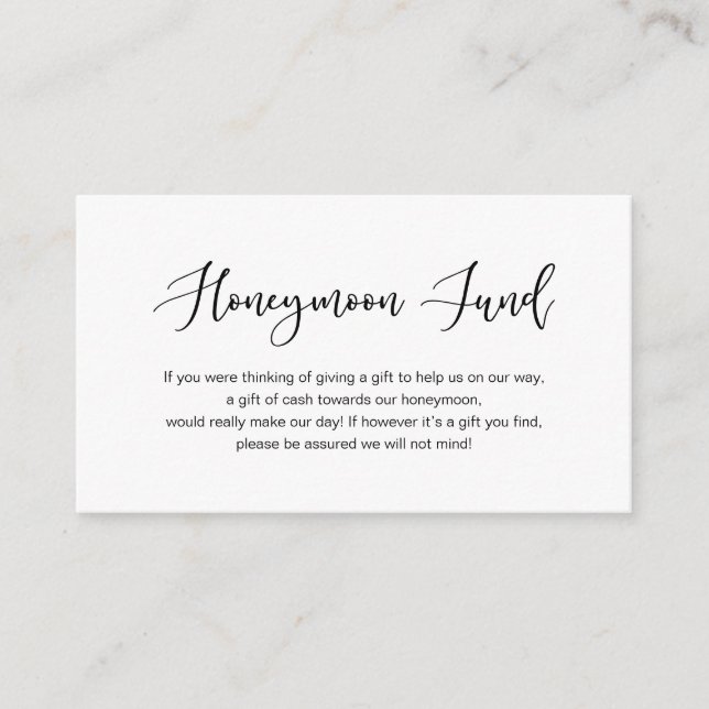 Modern black cute font, Wedding Honeymoon Fund Enclosure Card (Front)
