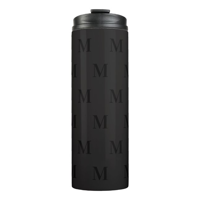 Modern Black Dark Grey Minimalist Monogram Thermal Tumbler (Front)
