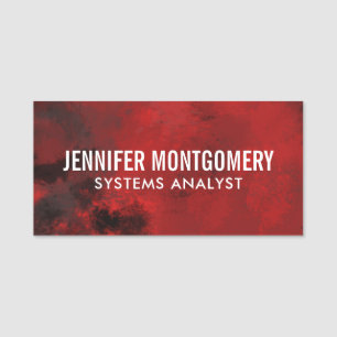 Modern Black & Dark Red Abstract - Professional Name Tag
