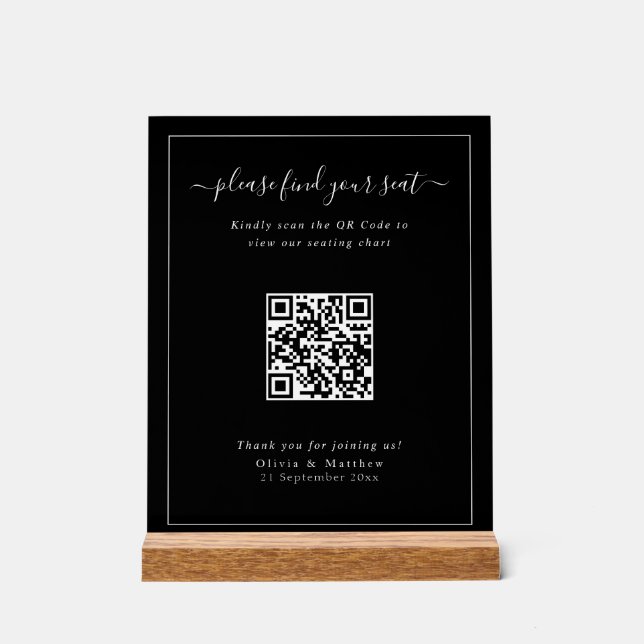 Modern Black Dark Wedding QR Code Seating Chart (Front)