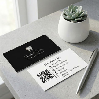 Modern Black Dental Clinic Logo QR Code Dentist Business Card