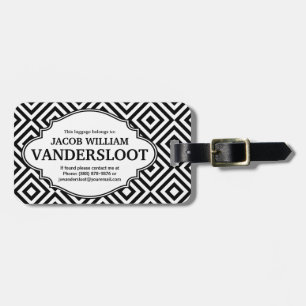 Modern Black Diamond Pattern Identify Tag