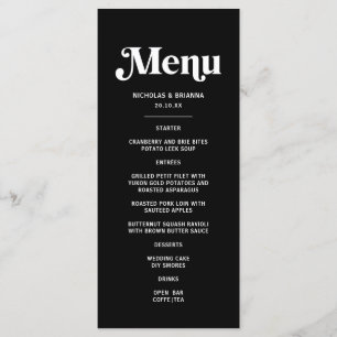 Modern Black Disco Wedding Menu