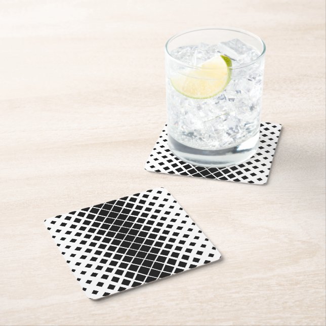 Modern Black Dissolving Square Block Pattern Square Paper Coaster (Insitu)